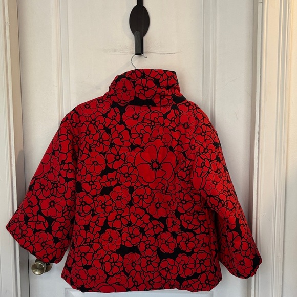 Red and Black Silk Puffer Floral Jacket - Picture 4 of 4